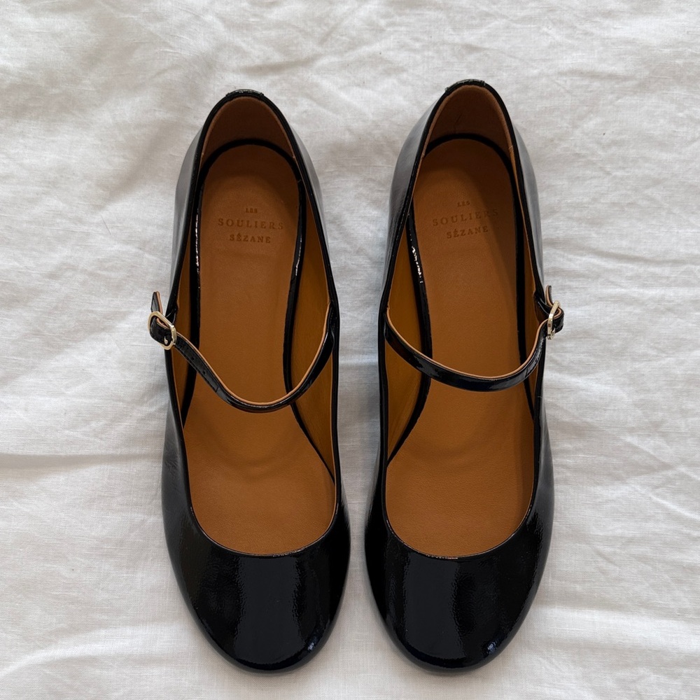 Sezane Angelique Black Patent Leather Mary Jane Shoes